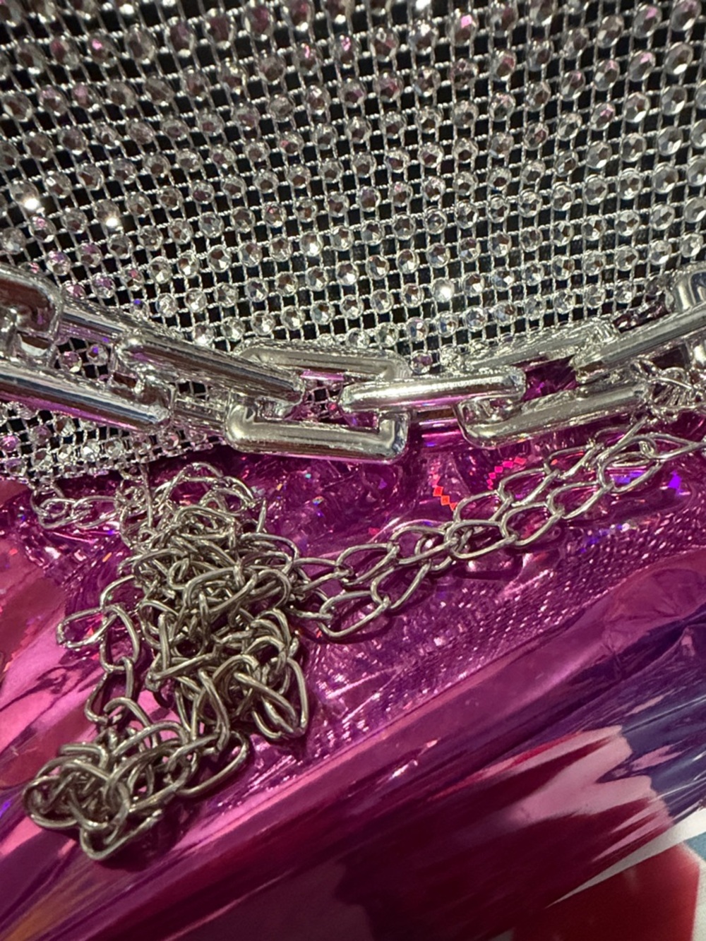 Mini Silver Rhinestone Chain Bucket Bag -Cross Body New - Picture 5 of 5